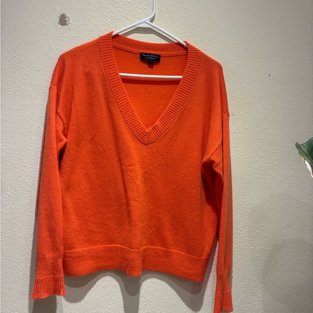 Michael Stars Women’s Cashmere Sweater Sz XS in Orange V Neck Luxury Minimalist